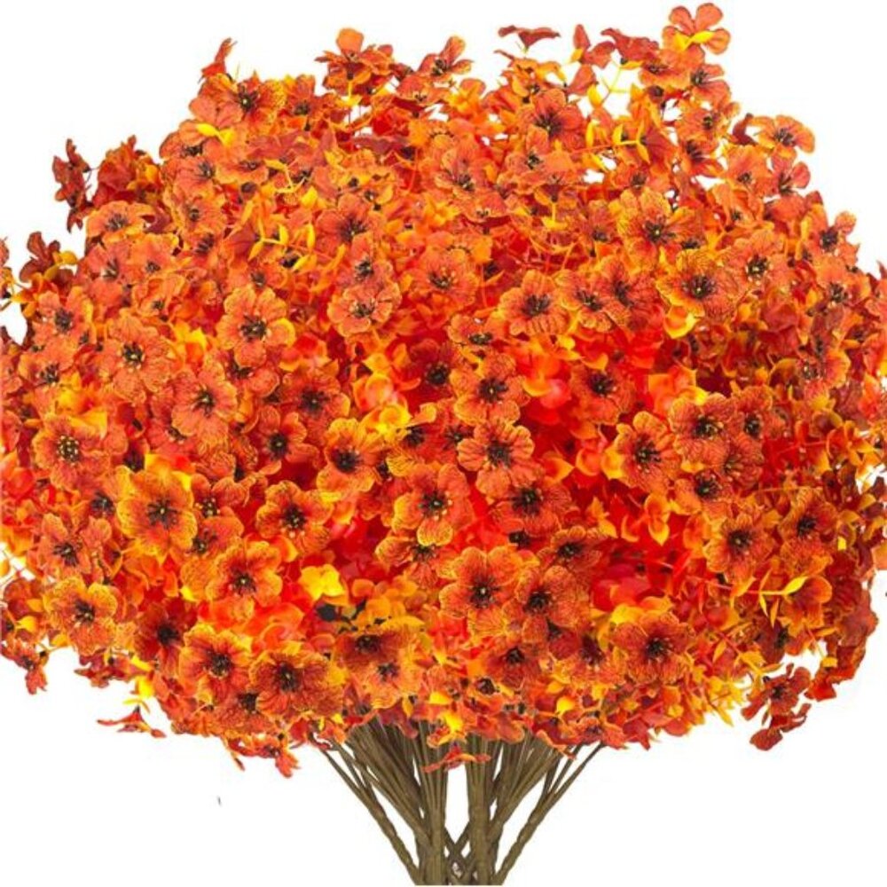 New 16 Bundles Artificial Fall Flowers for Outdoors Fake Plants UV Resistant